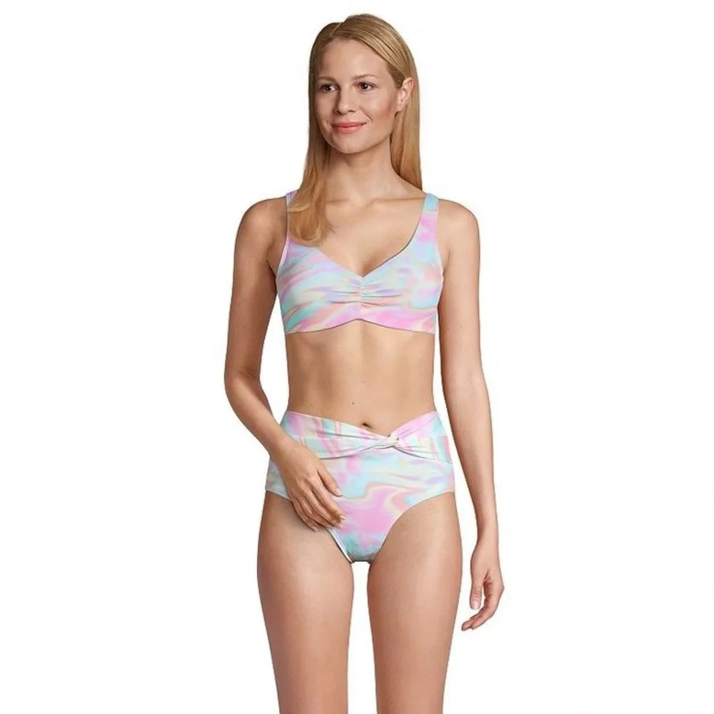 Lands End Pastel Rainbow Swirl V-Neck Bikini Top - Picture 5 of 13